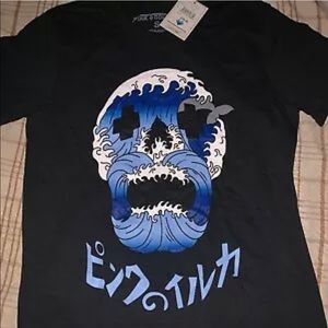 Pink Dolphin Tsunami Skull Black T-Shirt SizeSmall